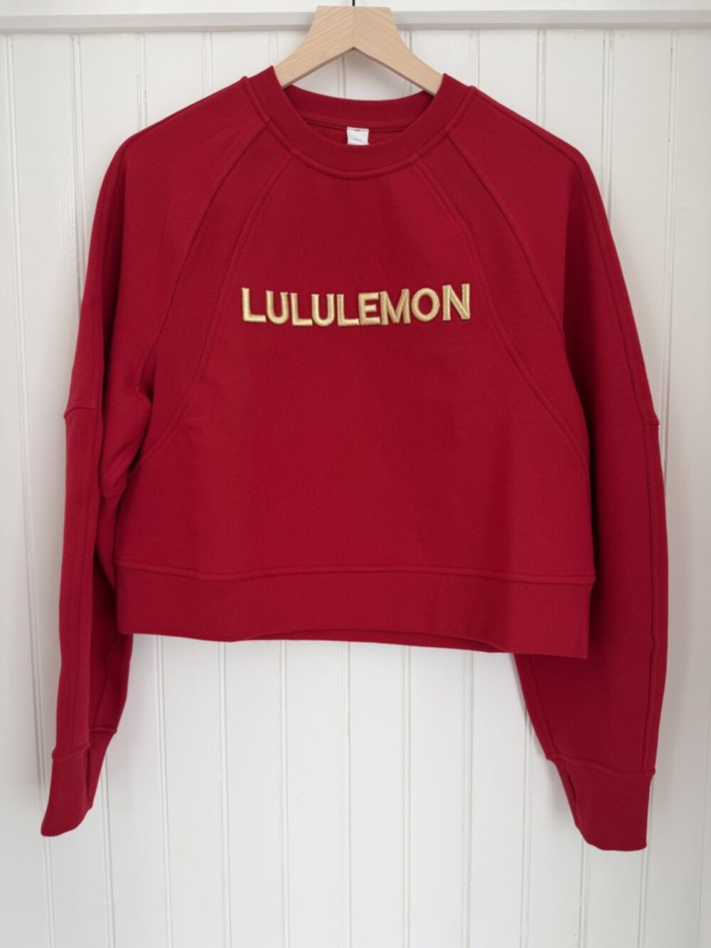 Lululemon Scuba Oversized Pullover New Year — Dark Red Gold Logo, XS/S NWT